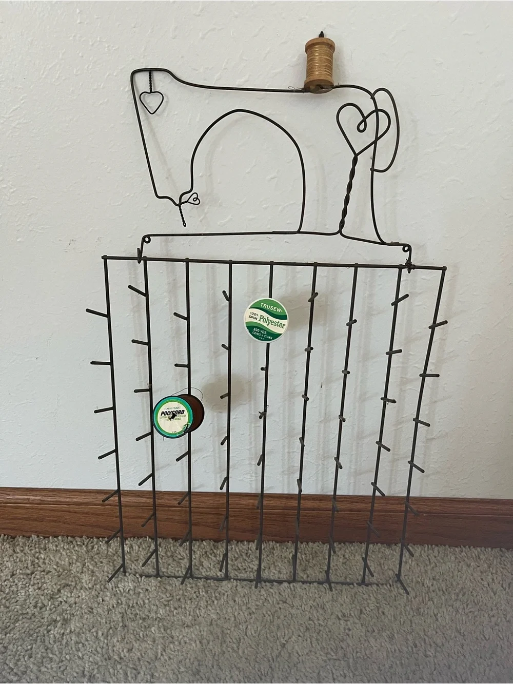 Handcrafted Sewing Machine Wire Wall Rack in Black - Decorative Thread Holder